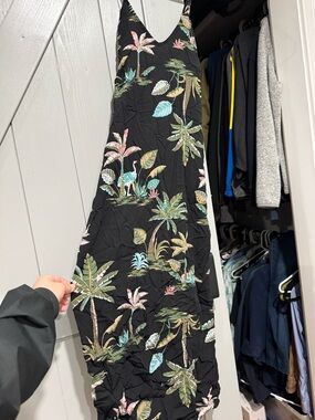 Old Navy Black Maxi Dress with Tropical Floral Accents